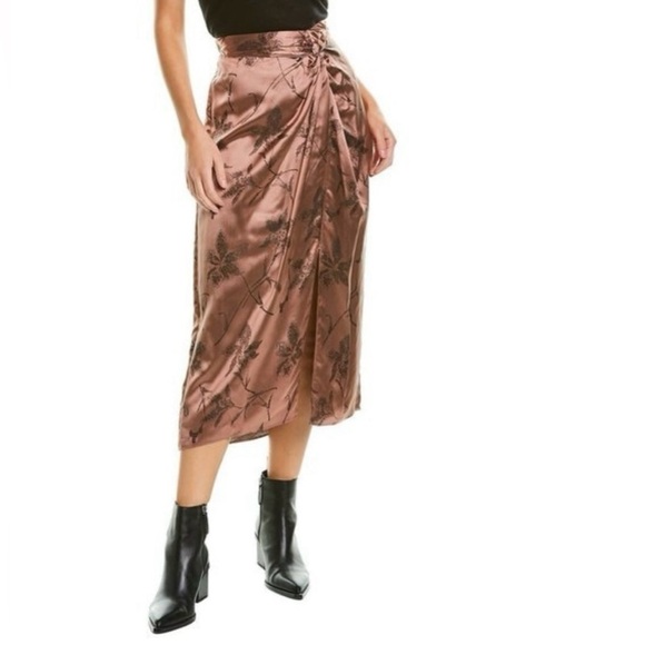 NWT Vince Iris Floral Jacquard Twist Knot Midi Skirt
